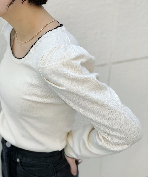 Kastane（カスタネ）の「配色ステッチパフニット（ニット/セーター・レディース・ブラック/イエロー/グリーン/アイボリー・FREE）」の20枚目の写真