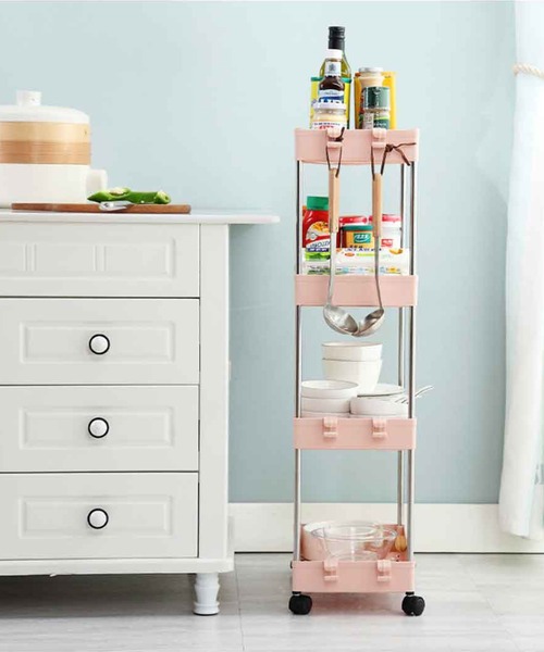 aimoha（アイモハ）の「可動式4段収納ラックカート（収納グッズ・メンズ・ベージュ/ピンク/ホワイト/グレー/ブラック・4）」の6枚目の写真