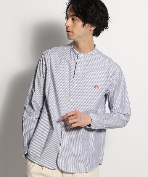 DANTON(ダントン)の「【DANTON(ダントン)】ストライプバンドカラーシャツ(シャツ/ブラウス・メンズ・グレー/ネイビー・MEDIUM/LARGE)」の1枚目の写真