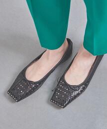 チェンバー　バレエシューズ　スクエアトゥ　ホワイト　スタッズ　裏張り済み　36 チェンバー バレエシューズ スクエアトゥ ホワイト スタッズ 裏