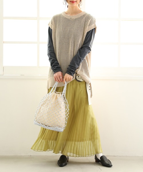 osharewalker（オシャレウォーカー）の「『ケーブル×メッシュニットベスト』（ベスト・レディース・グレイッシュブルー/ベージュ/ブラック・FREE）」の9枚目の写真