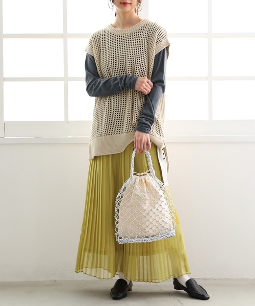 osharewalker（オシャレウォーカー）の「『ケーブル×メッシュニットベスト』（ベスト・レディース・グレイッシュブルー/ベージュ/ブラック・FREE）」の14枚目の写真