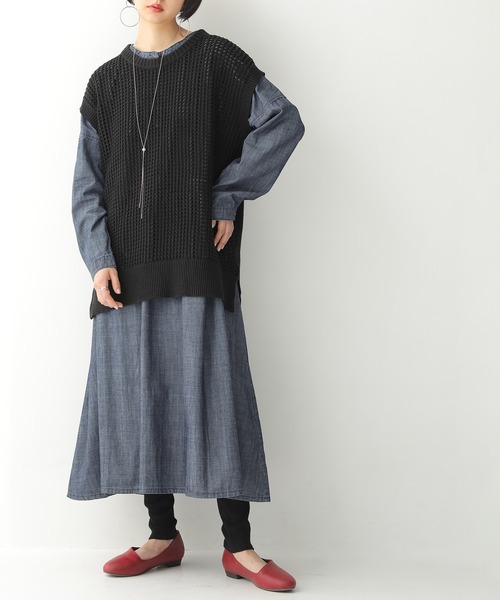 osharewalker（オシャレウォーカー）の「『ケーブル×メッシュニットベスト』（ベスト・レディース・グレイッシュブルー/ベージュ/ブラック・FREE）」の16枚目の写真