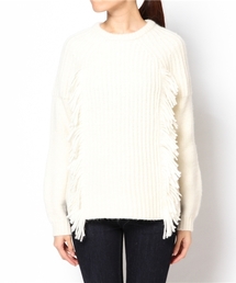 ドゥロワー　ネイビーフリンジニット Drawer ドゥロワーフリンジ ボーダー ニット ネイビー