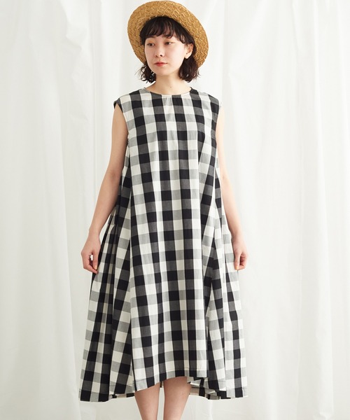 Lene（レネ）の「カポックギンガム ノースリーブワンピース（ワンピース・レディース・ブラック/ブルー・FREE）」の4枚目の写真