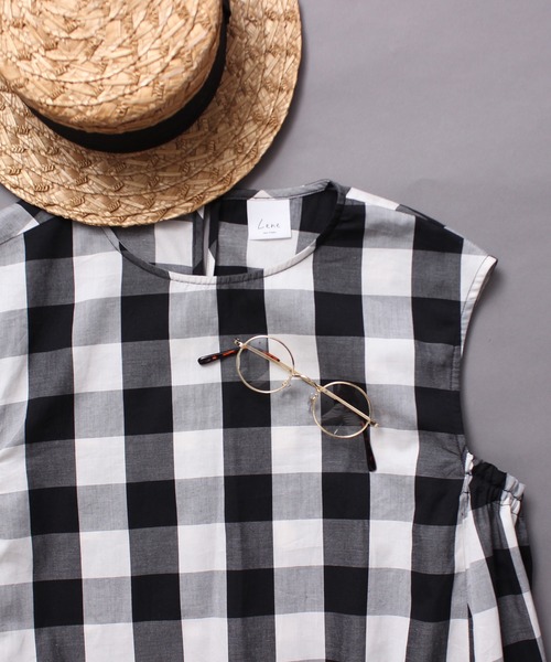 Lene（レネ）の「カポックギンガム ノースリーブワンピース（ワンピース・レディース・ブラック/ブルー・FREE）」の8枚目の写真
