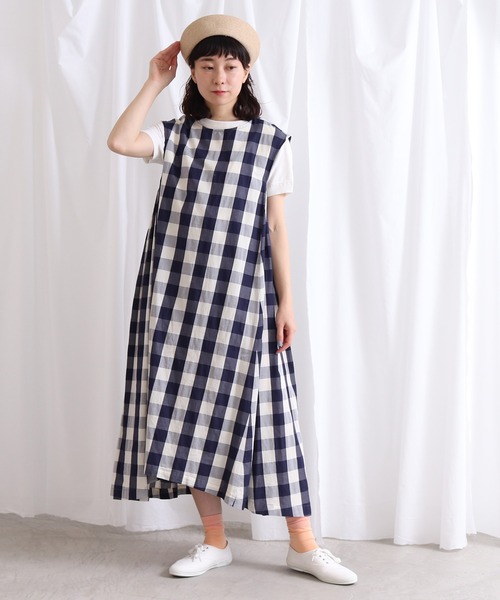 Lene（レネ）の「カポックギンガム ノースリーブワンピース（ワンピース・レディース・ブラック/ブルー・FREE）」の15枚目の写真