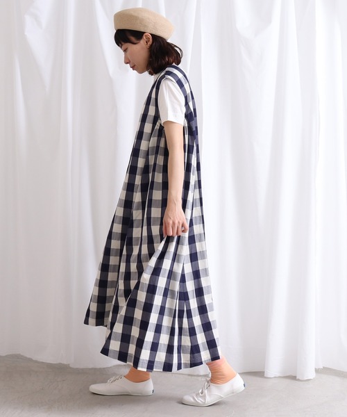 Lene（レネ）の「カポックギンガム ノースリーブワンピース（ワンピース・レディース・ブラック/ブルー・FREE）」の16枚目の写真