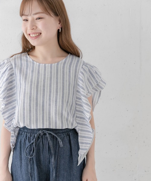 URBAN RESEARCH Sonny Label(アーバンリサーチサニーレーベル)の「リネンフリルブラウス(シャツ/ブラウス・レディース・ストライプ/ブラック/オフホワイト・FREE)」の3枚目の写真