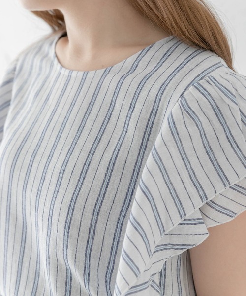 URBAN RESEARCH Sonny Label(アーバンリサーチサニーレーベル)の「リネンフリルブラウス(シャツ/ブラウス・レディース・ストライプ/ブラック/オフホワイト・FREE)」の4枚目の写真