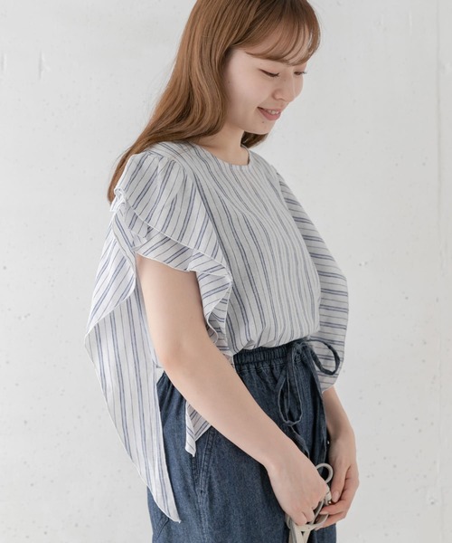 URBAN RESEARCH Sonny Label(アーバンリサーチサニーレーベル)の「リネンフリルブラウス(シャツ/ブラウス・レディース・ストライプ/ブラック/オフホワイト・FREE)」の5枚目の写真