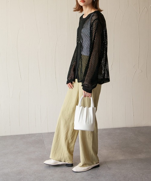 Chillfar(チルファー)の「あみあみリネンライク2wayサマーニットカーデ(カーディガン/ボレロ・レディース・ブラック/アイボリー/カーキブラウン/ライトイエロー/グレイッシュベージュ・FREE)」の16枚目の写真