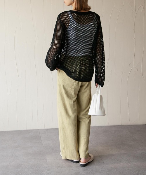 Chillfar(チルファー)の「あみあみリネンライク2wayサマーニットカーデ(カーディガン/ボレロ・レディース・ブラック/アイボリー/カーキブラウン/ライトイエロー/グレイッシュベージュ・FREE)」の18枚目の写真