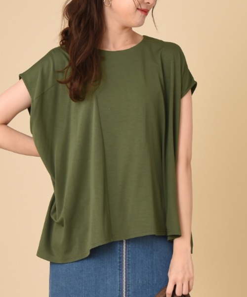 INTERPLANET（インタープラネット）の「ジャージー切替アシメヘムプルオーバー（Tシャツ/カットソー・レディース・ブラック/ブラウン/グリーン・FREE）」の3枚目の写真