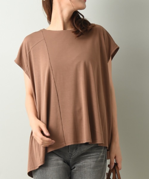 INTERPLANET（インタープラネット）の「ジャージー切替アシメヘムプルオーバー（Tシャツ/カットソー・レディース・ブラック/ブラウン/グリーン・FREE）」の16枚目の写真