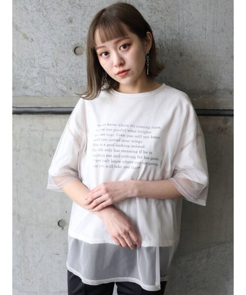 MURUA（ムルーア）の「レイヤードシアーチュールトップス（Tシャツ/カットソー・レディース・ホワイト/ブラック/ライトグリーン・FREE）」の2枚目の写真