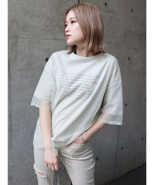 MURUA（ムルーア）の「レイヤードシアーチュールトップス（Tシャツ/カットソー・レディース・ホワイト/ブラック/ライトグリーン・FREE）」の21枚目の写真