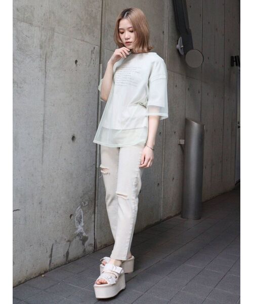 MURUA（ムルーア）の「レイヤードシアーチュールトップス（Tシャツ/カットソー・レディース・ホワイト/ブラック/ライトグリーン・FREE）」の19枚目の写真