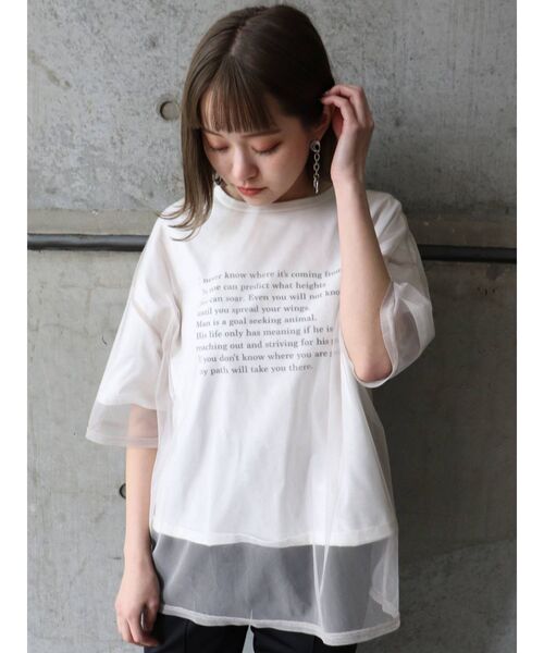 MURUA（ムルーア）の「レイヤードシアーチュールトップス（Tシャツ/カットソー・レディース・ホワイト/ブラック/ライトグリーン・FREE）」の17枚目の写真