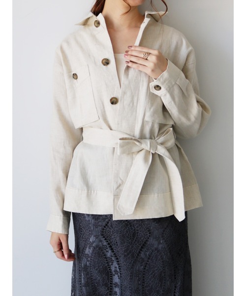 Te chichi CLASSIC（テチチクラシック）の「フレンチリネンサファリジャケット（その他アウター・レディース・カーキ/ブラウン/キナリ・ﾌﾘ-）」の2枚目の写真
