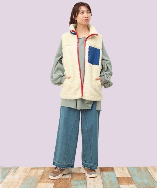 チチカカ（チチカカ）の「シャギーボア配色ベスト 【ユニセックス】（ベスト・メンズ・ブラック/オフホワイト・MEDIUM/LARGE）」の6枚目の写真