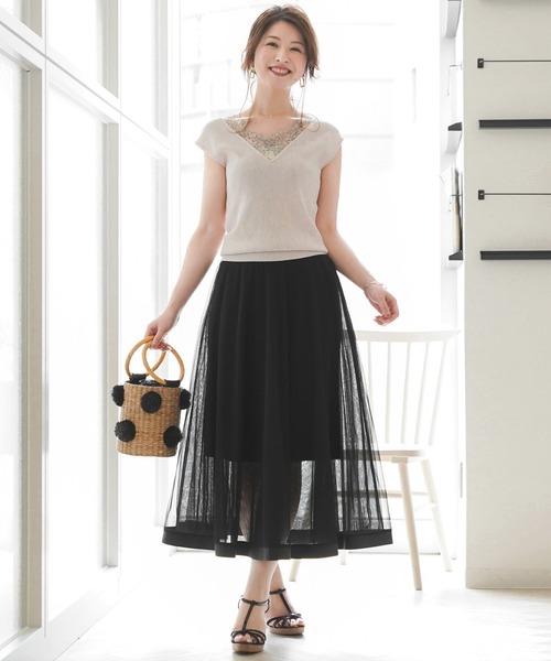 FEERICHELU（フェリーシェル）の「スカート チュール＆裾グログラン リバーシブル FEERICHELU（スカート・レディース・ベージュ/ネイビー/ブラック・S/M）」の8枚目の写真