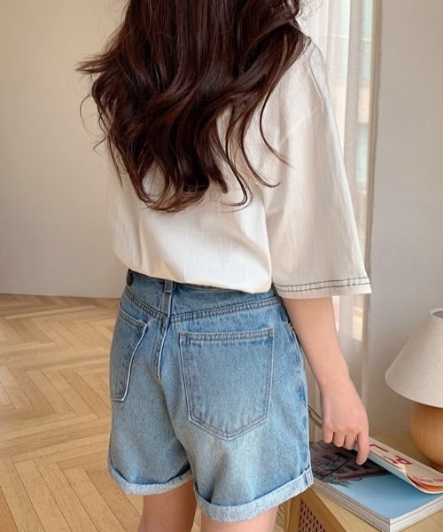 muahmuah(ムーアムーア)の「『muah muah/ムーアムーア』BASIC ROLL-UP DENIM HALF PANTS/ベーシック ロールアップ ショートデニムパンツ(デニムパンツ・レディース・ブラック/ブルー/ライトブルー・S/M)」の14枚目の写真