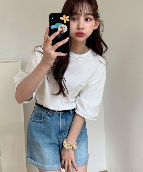 muahmuah(ムーアムーア)の「『muah muah/ムーアムーア』BASIC ROLL-UP DENIM HALF PANTS/ベーシック ロールアップ ショートデニムパンツ(デニムパンツ・レディース・ブラック/ブルー/ライトブルー・S/M)」の11枚目の写真