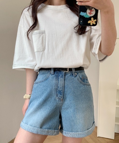 muahmuah(ムーアムーア)の「『muah muah/ムーアムーア』BASIC ROLL-UP DENIM HALF PANTS/ベーシック ロールアップ ショートデニムパンツ(デニムパンツ・レディース・ブラック/ブルー/ライトブルー・S/M)」の13枚目の写真