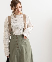 小花柄フライスタートルトップス
