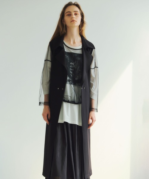 Editt by YECCA VECCA（エディットバイイェッカヴェッカ）の「P.チュールシアーオーバートップス　＊（Tシャツ/カットソー・レディース・アイボリー/ブラック・FREE）」の6枚目の写真