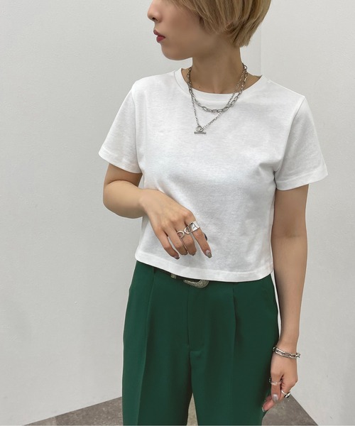 apres jour mignon（アプレジュールミニョン）の「ショートＴシャツ【ZOZOTOWN限定アイテム】（Tシャツ/カットソー・レディース・レッド/オフホワイト/オレンジ/グリーン/ブラック・フリー）」の2枚目の写真