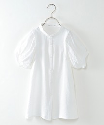 【キッズ】5分袖バンドカラー前開きワンピース（100~160cm）