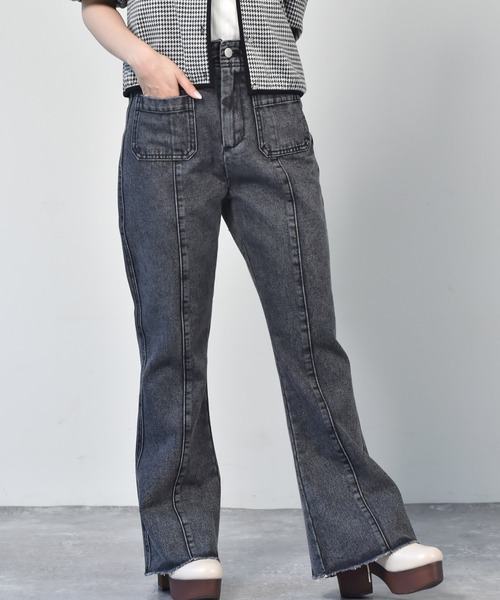 ems excite(エムズエキサイト)の「カットオフフレアパンツ(その他パンツ・レディース・ケミカルウォッシュ/ブラック/アイボリー/インディゴブルー・FREE)」の2枚目の写真