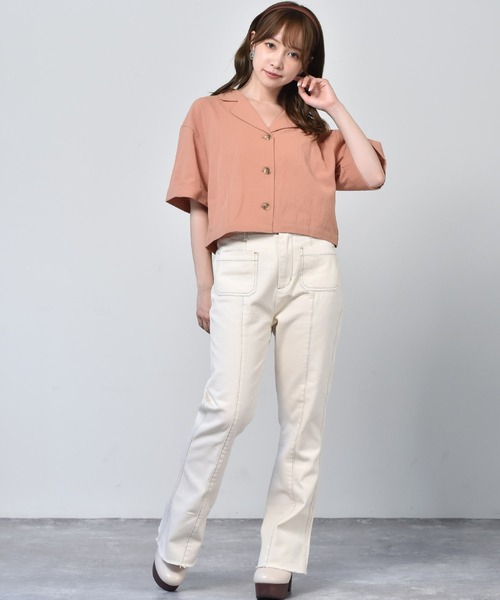 ems excite(エムズエキサイト)の「カットオフフレアパンツ(その他パンツ・レディース・ケミカルウォッシュ/ブラック/アイボリー/インディゴブルー・FREE)」の7枚目の写真