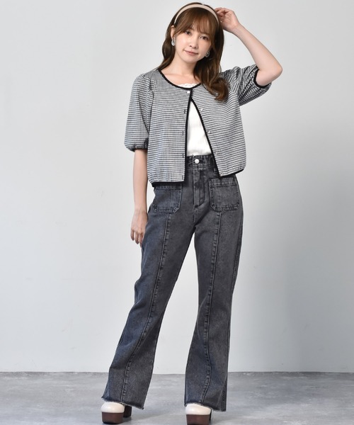 ems excite(エムズエキサイト)の「カットオフフレアパンツ(その他パンツ・レディース・ケミカルウォッシュ/ブラック/アイボリー/インディゴブルー・FREE)」の9枚目の写真