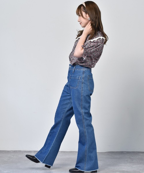 ems excite(エムズエキサイト)の「カットオフフレアパンツ(その他パンツ・レディース・ケミカルウォッシュ/ブラック/アイボリー/インディゴブルー・FREE)」の11枚目の写真