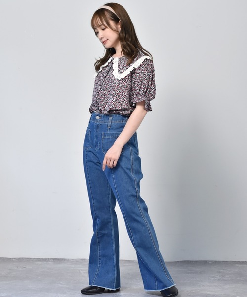 ems excite(エムズエキサイト)の「カットオフフレアパンツ(その他パンツ・レディース・ケミカルウォッシュ/ブラック/アイボリー/インディゴブルー・FREE)」の12枚目の写真