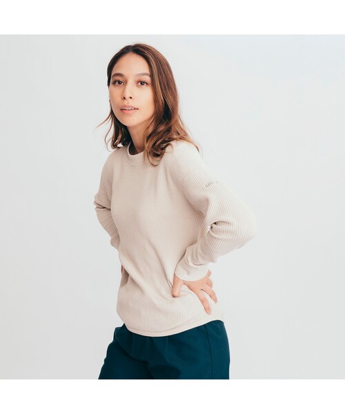 AIGLE（エーグル）の「吸水速乾 ワッフルドロップショルダー 長袖Ｔシャツ（Tシャツ/カットソー・レディース・ライトブルー/アイボリー/ダークネイビー・S/M/L）」の2枚目の写真
