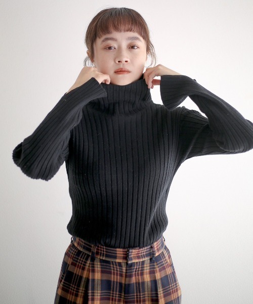 spoon store（スプーンストア）の「リブニットタートルネックインナー（ニット/セーター・レディース・ブラック/ブラウン/グリーン/アイボリー・フリー）」の2枚目の写真