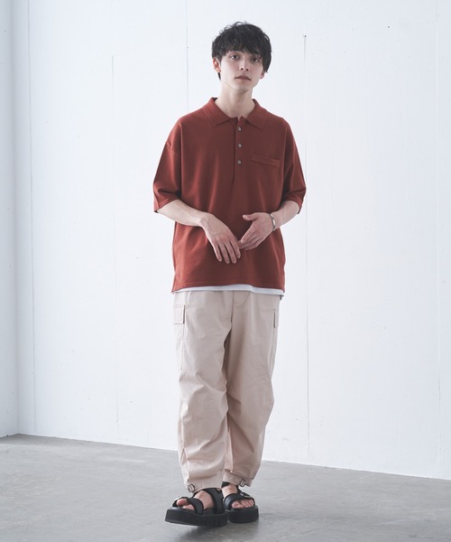 Alpinus（アルピナス）の「Alpinus - high gauge fluffy knit polo shirts /ハイゲージフラフィーニットポロ（ポロシャツ・メンズ・チャコールグレー/グリーン/テラコッタ・SMALL/MEDIUM）」の6枚目の写真