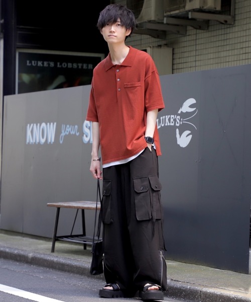 Alpinus（アルピナス）の「Alpinus - high gauge fluffy knit polo shirts /ハイゲージフラフィーニットポロ（ポロシャツ・メンズ・チャコールグレー/グリーン/テラコッタ・SMALL/MEDIUM）」の9枚目の写真