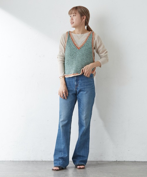 SHENERY(シーナリー)の「ハンドステッチニットベスト(ベスト・レディース・オフホワイト/ミント・FREE)」の3枚目の写真