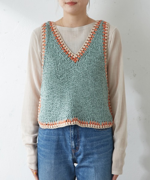 SHENERY(シーナリー)の「ハンドステッチニットベスト(ベスト・レディース・オフホワイト/ミント・FREE)」の8枚目の写真