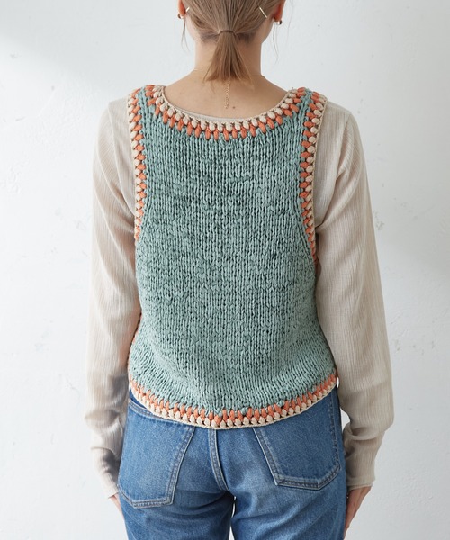 SHENERY(シーナリー)の「ハンドステッチニットベスト(ベスト・レディース・オフホワイト/ミント・FREE)」の10枚目の写真