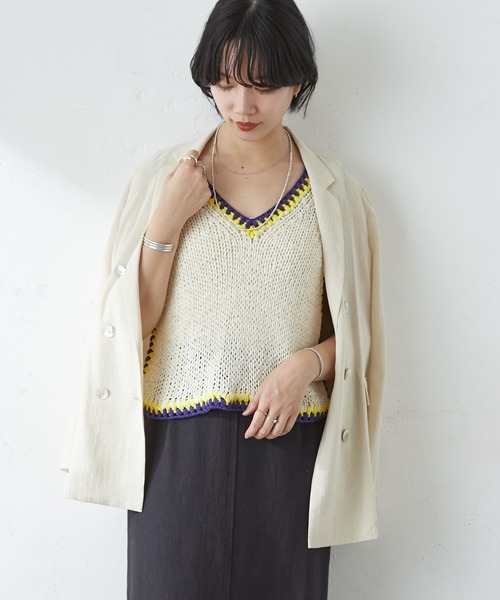 SHENERY(シーナリー)の「ハンドステッチニットベスト(ベスト・レディース・オフホワイト/ミント・FREE)」の20枚目の写真