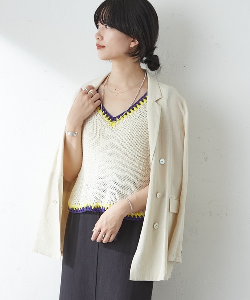 SHENERY(シーナリー)の「ハンドステッチニットベスト(ベスト・レディース・オフホワイト/ミント・FREE)」の19枚目の写真