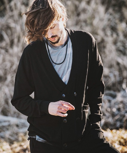 NO ID.(ノーアイディ)の「【NO ID.】Rib Big Cardigan / テレコ ビッグ カーディガン(カーディガン/ボレロ・メンズ・ブラック/ブラウン/サックスブルー・ONE SIZE)」の2枚目の写真