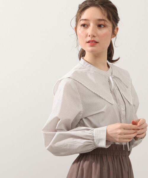 DRESKIP(ドレスキップ)の「◆ストライプ衿取り外しブラウス(シャツ/ブラウス・レディース・グレー系その他/ベージュ系その他5/ダークグリーン系2・02/03/04)」の2枚目の写真