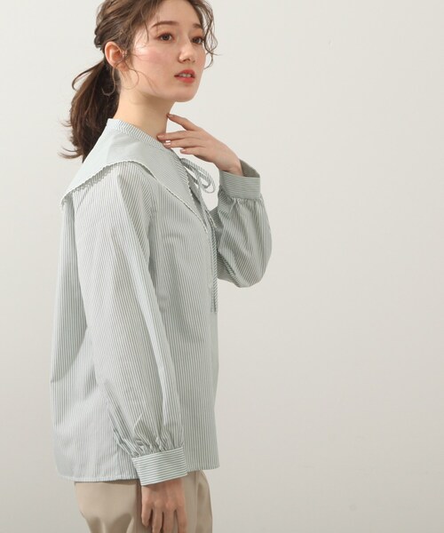 DRESKIP(ドレスキップ)の「◆ストライプ衿取り外しブラウス(シャツ/ブラウス・レディース・グレー系その他/ベージュ系その他5/ダークグリーン系2・02/03/04)」の5枚目の写真